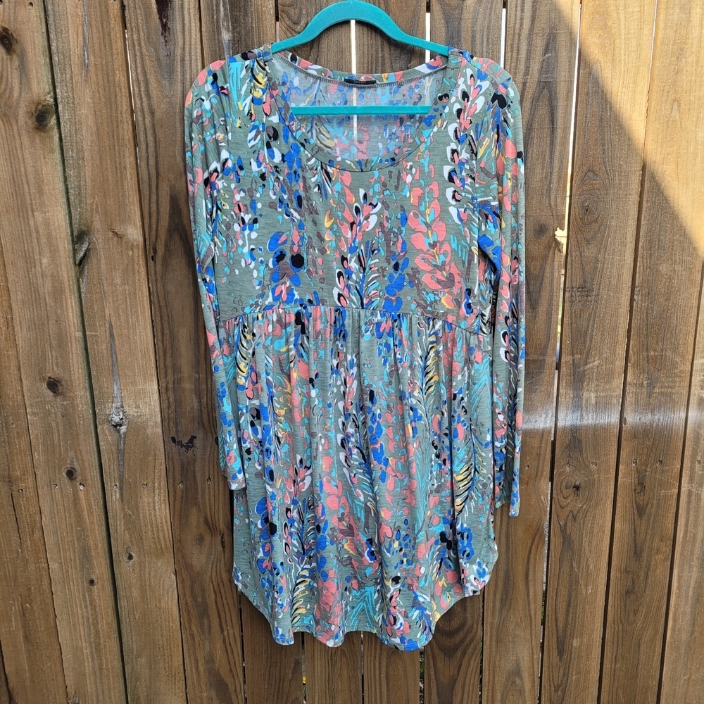 JODIFL Multicolor Floral Long Sleeve Tunic Dress Size 6 Stretchy